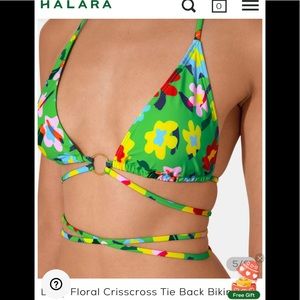 NWT Halara Ditsy string bikini top, floral green M